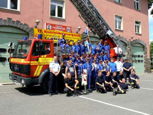 Gruppenbild vor der Drehleiter